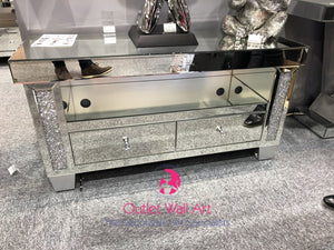 Diamond Crush Sparkle Mirrored TV Entertainment Unit 90cm - Outlet Wall Art