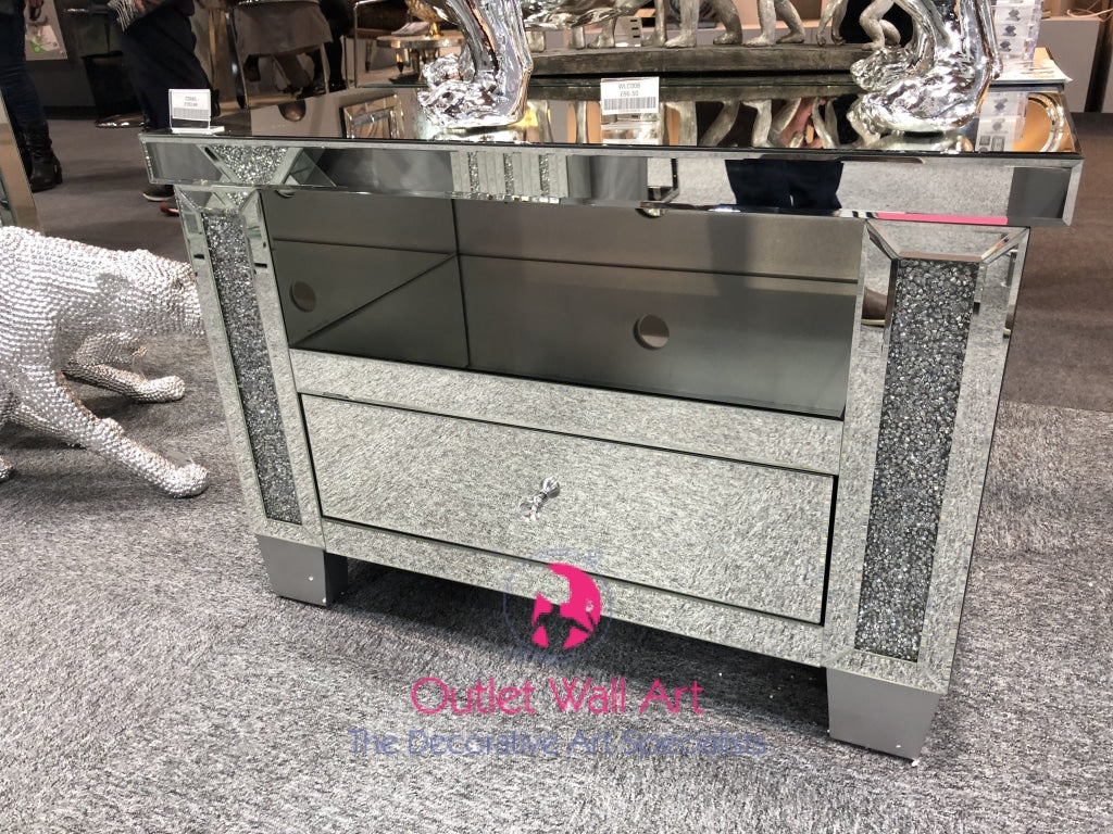 Diamond Crush Sparkle Mirrored TV Entertainment Unit 90cm - Outlet Wall Art