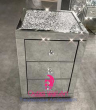 Diamond Crush Top 3 Draw Bedside Chest in Silver x 2 - Outlet Wall Art