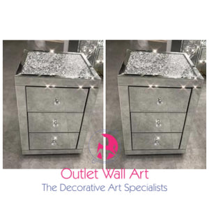 Diamond Crush Top 3 Draw Bedside Chest in Silver x 2 - Outlet Wall Art