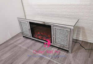 * Diamond crush tv Entertainment unit with built in fire 150cm - Outlet Wall Art