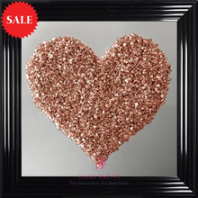 Heart Cluster Wall Art in Rose Gold on a Silver Mirrored Background 75cm x 75cm - Outlet Wall Art