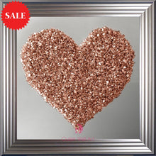 Heart Cluster Wall Art in Rose Gold on a Silver Mirrored Background 75cm x 75cm - Outlet Wall Art