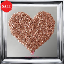 Heart Cluster Wall Art in Rose Gold on a Silver Mirrored Background 75cm x 75cm - Outlet Wall Art