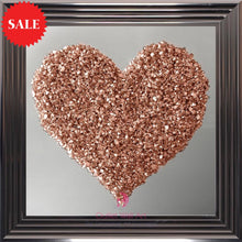 Heart Cluster Wall Art in Rose Gold on a Silver Mirrored Background 75cm x 75cm - Outlet Wall Art