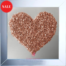 Heart Cluster Wall Art in Rose Gold on a Silver Mirrored Background 75cm x 75cm - Outlet Wall Art