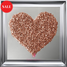 Heart Cluster Wall Art in Rose Gold on a Silver Mirrored Background 75cm x 75cm - Outlet Wall Art