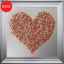 Heart Cluster Wall Art in Rose Gold on a Silver Mirrored Background 75cm x 75cm - Outlet Wall Art