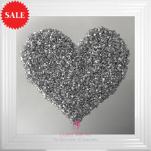 Heart Cluster Wall Art in Silver on a Silver Mirrored Background 75cm x 75cm - Outlet Wall Art