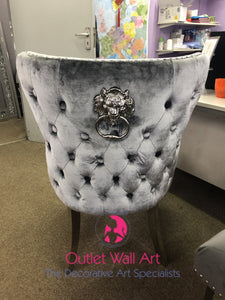 Lion Back Knocker Button Back dining Chair in Pewter Grey - Outlet Wall Art