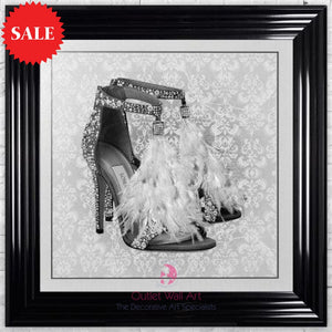 London Feather Shoes White Wall Art 75cm x 75cm - Outlet Wall Art