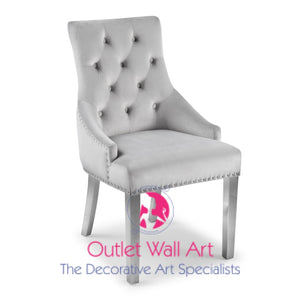 Ring Back Knocker dining Chair in Light Grey French Velvet - Outlet Wall Art