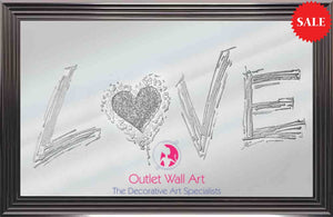 Mirror Love Wall Art 1 in Silver on a Silver Mirrored Background 114cm x 74cm - Outlet Wall Art