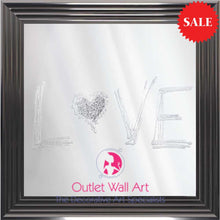 Mirror Love Wall Art in Silver on a Silver Mirrored Background 75cm x 75cm - Outlet Wall Art