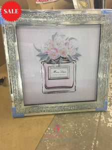 Miss Dior Blooming Bouquet sparkle wall art in a Diamond Crush Mirror frame 60cm x 60cm - Outlet Wall Art