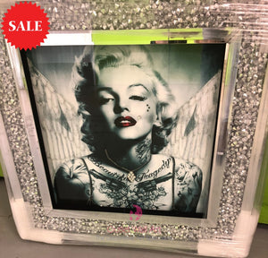 Monroe Tattoo Glamour sparkle  wall art in a Diamond Crush Mirror frame 60cm x 60cm - Outlet Wall Art