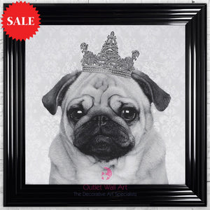 Quirky Crown Pug Wall Art 75cm x 75cm - Outlet Wall Art