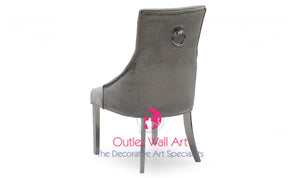 Ring Back Knocker dining Chair in Pewter Grey French Velvet - Outlet Wall Art