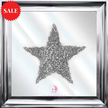 Silver Star Cluster Wall Art in Silver on a Silver Mirrored Background 75cm x 75cm - Outlet Wall Art