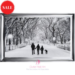 Winter Walk Family of 3 and Dog Framed Wall Art 114cm x 74cm - Outlet Wall Art