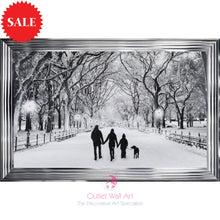 Winter Walk Family of 3 and Dog Framed Wall Art 114cm x 74cm - Outlet Wall Art