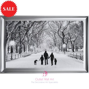 Winter Walk Family of 4 and Dog Framed Wall Art 114cm x 74cm - Outlet Wall Art