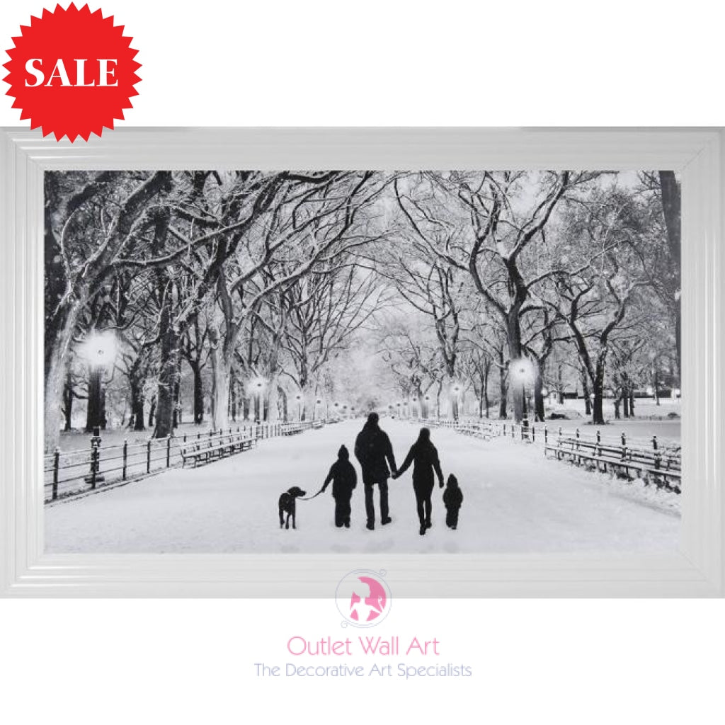 Winter Walk Family of 4 and Dog Framed Wall Art 114cm x 74cm - Outlet Wall Art